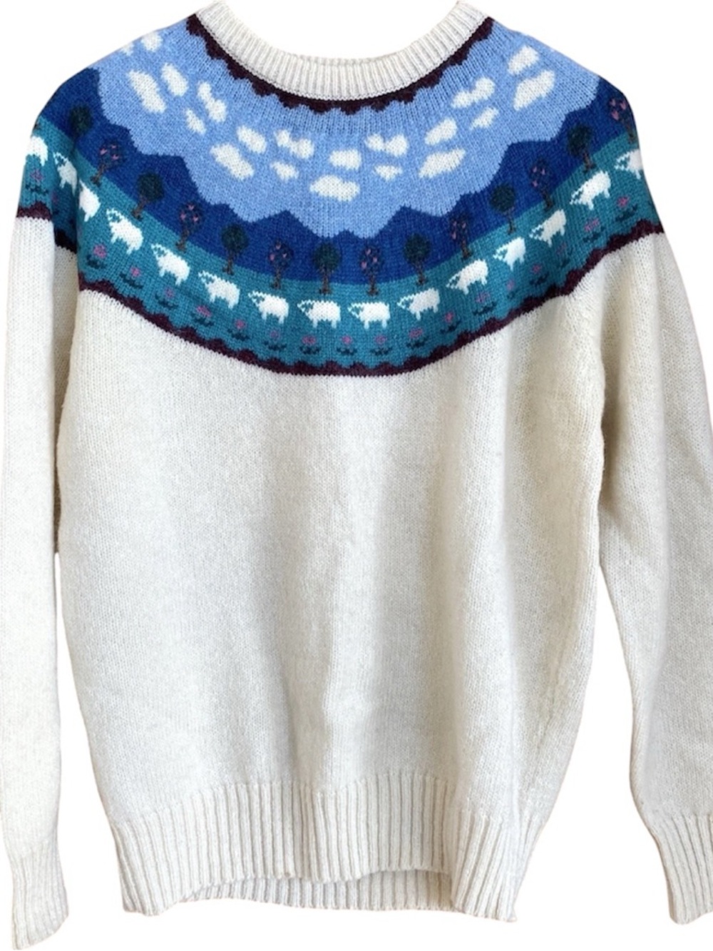 VINTAGE WOOLRICH Fair Isle Sweater Wool Sheep Landscape Cottagecore Size small